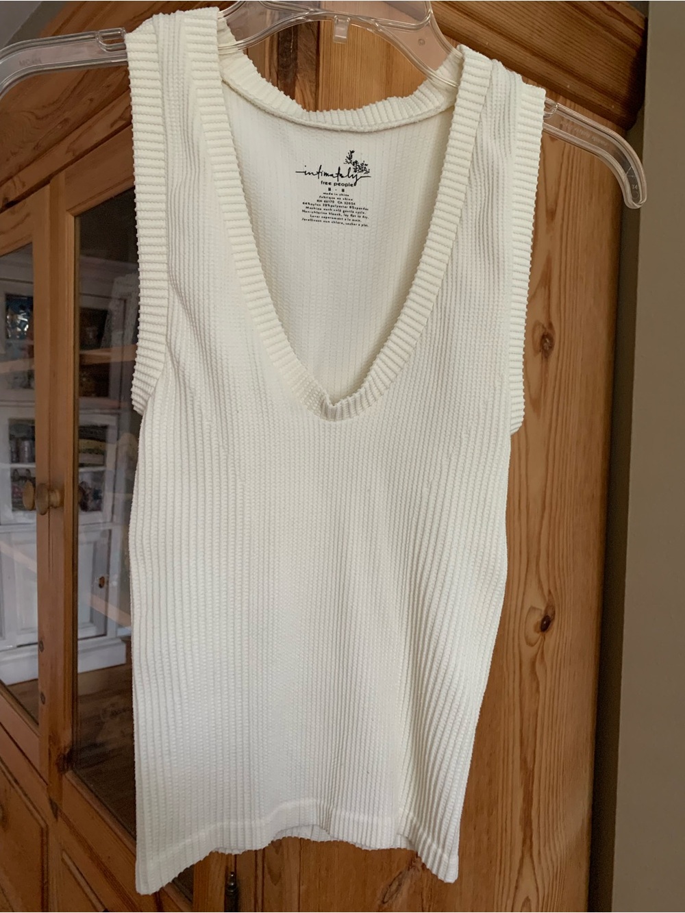 Free People Brami Cream Ribbed V-Neck Tank Top